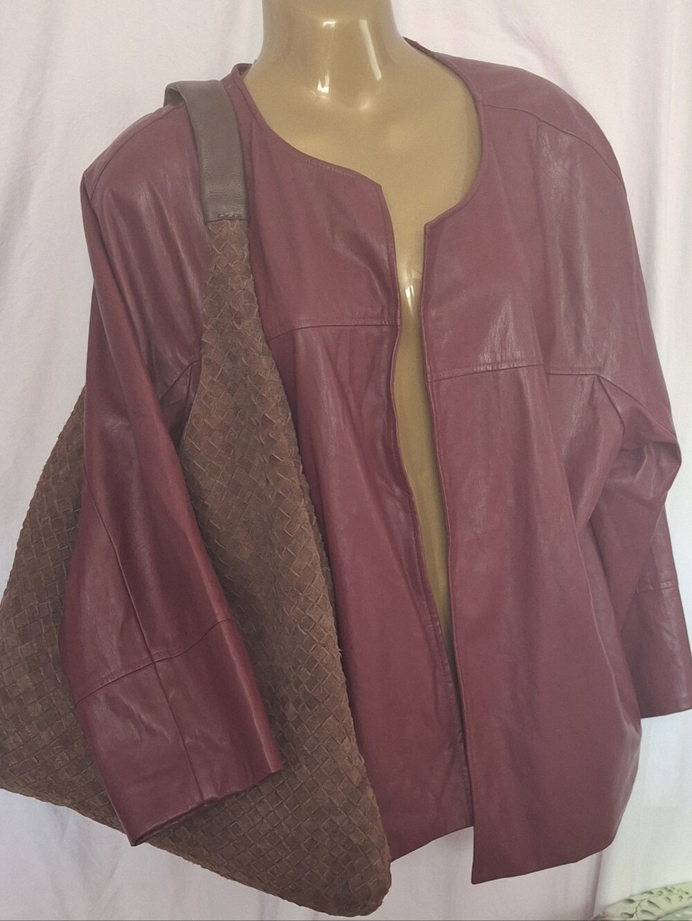 Vintage Handmade Suede  Woven Hobo Bag